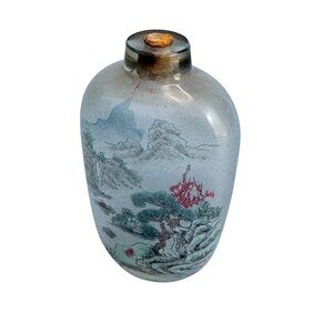 Hand-Painted Reverse Glass Chinese Snuff Bottle With Scenic Landscape Design & C